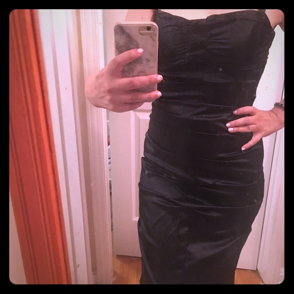 2/$30 Ruched black satin dress size S - Picture 1 of 3